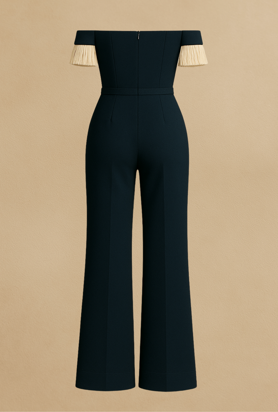 Combi-pantalon bustier à franges beiges