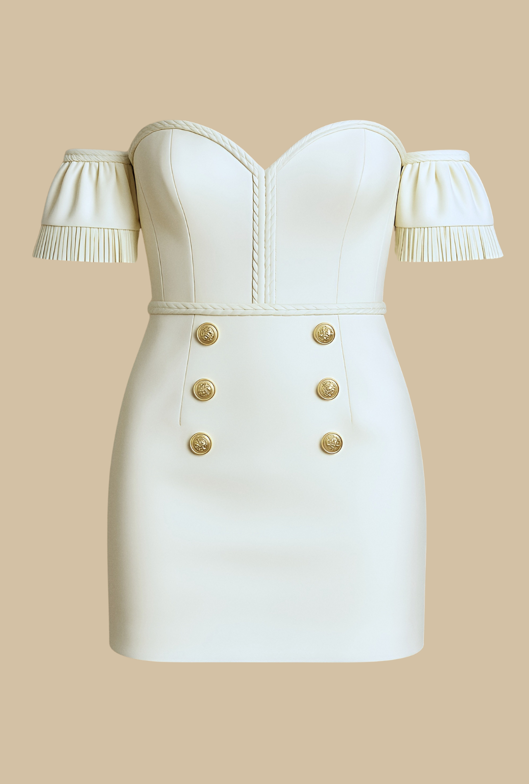 Robe courte ivoire bustier à manches bouffantes