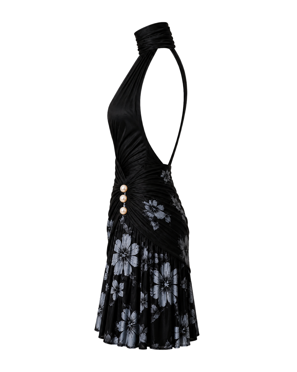 Robe tour de cou RAI ligne noire, vue de profil, collection HIVA Arona Paris