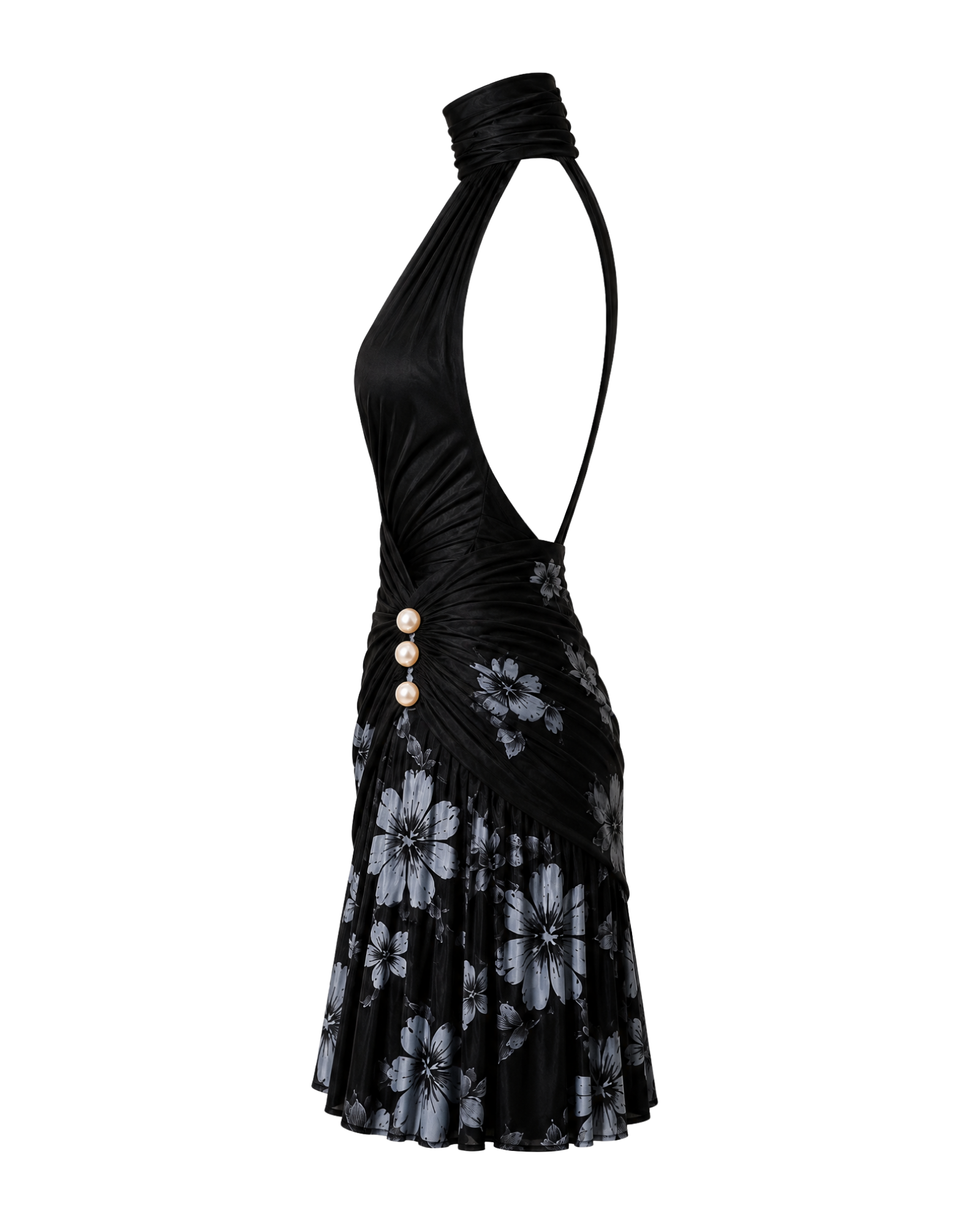 Robe tour de cou RAI ligne noire, vue de profil, collection HIVA Arona Paris