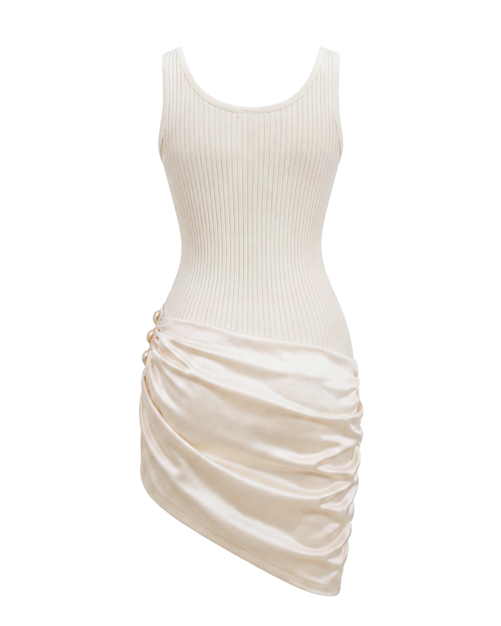 Robe drapée VAEA ligne ivoire, vue de dos, collection HIVA Arona Paris