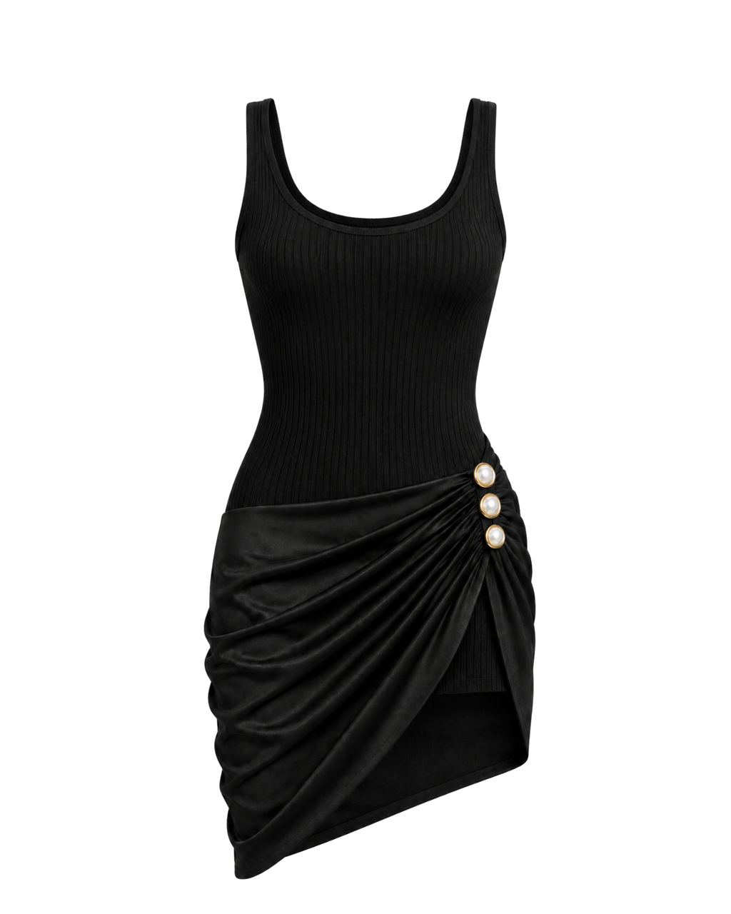 Robe drapée VAEA ligne noire, vue de face, collection HIVA Arona Paris