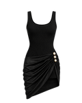 Robe drapée VAEA ligne noire, vue de face, collection HIVA Arona Paris