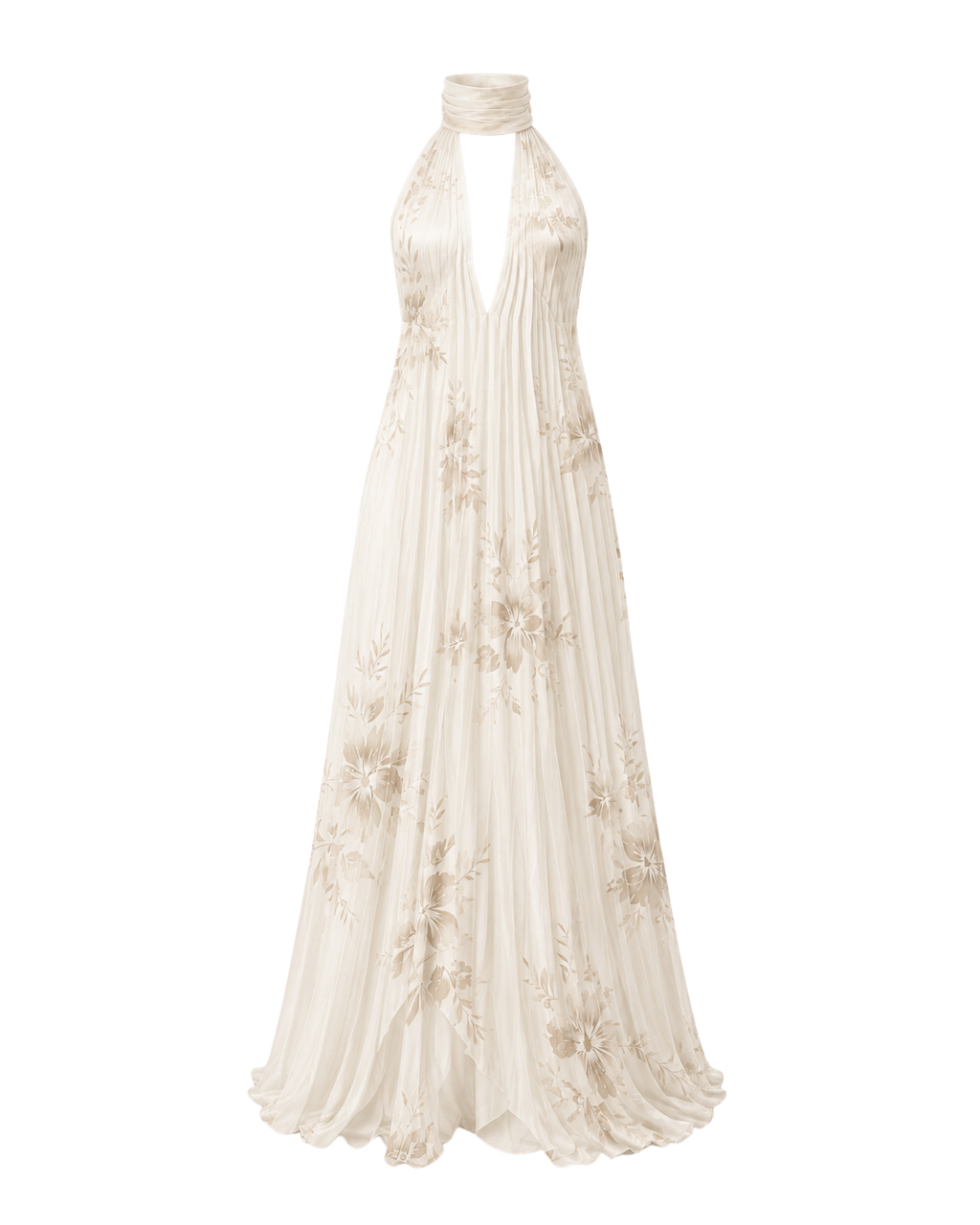 Robe longue plissée HINA ligne ivoire, vue de face, collection HIVA Arona Paris