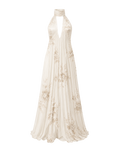 Robe longue plissée HINA ligne ivoire, vue de face, collection HIVA Arona Paris