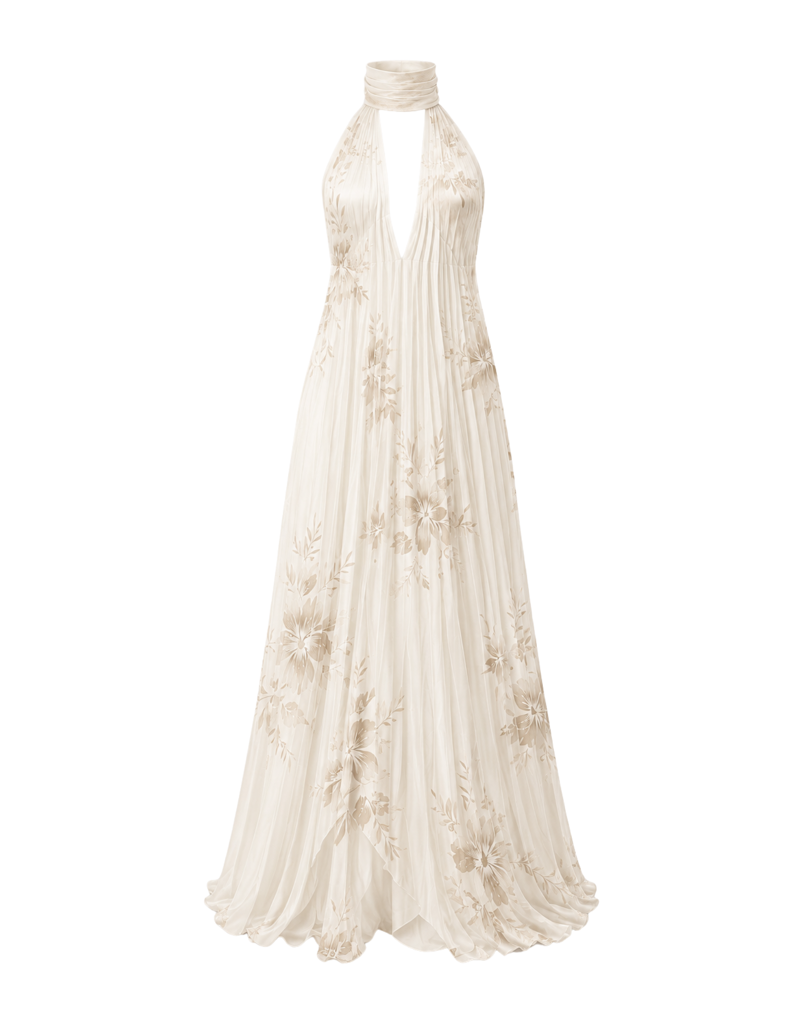 Robe longue plissée HINA ligne ivoire, vue de face, collection HIVA Arona Paris